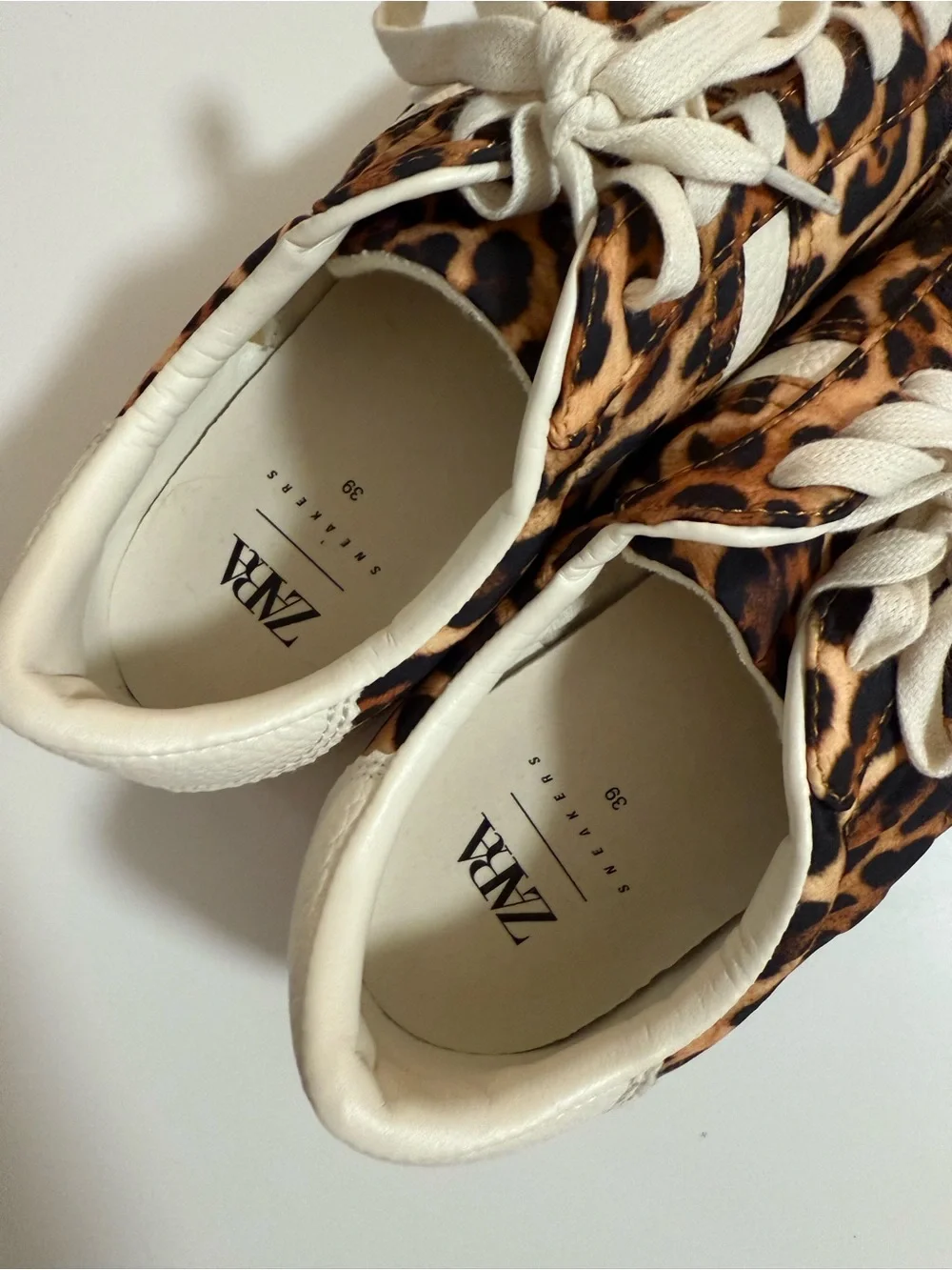 Zara Leopard-Print Lace-Up Sneakers in Brown and Cream